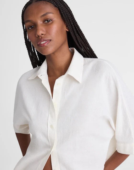 Relaxed Pleat-Sleeve Button-Up Shirt in Cotton-Linen Blend | Madewell