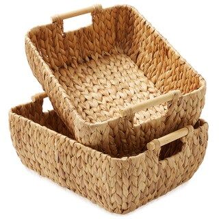 Casafield Set of 2 Water Hyacinth Oval Storage Baskets with Wooden Handles - Woven Bin Organizers... | Michaels Stores