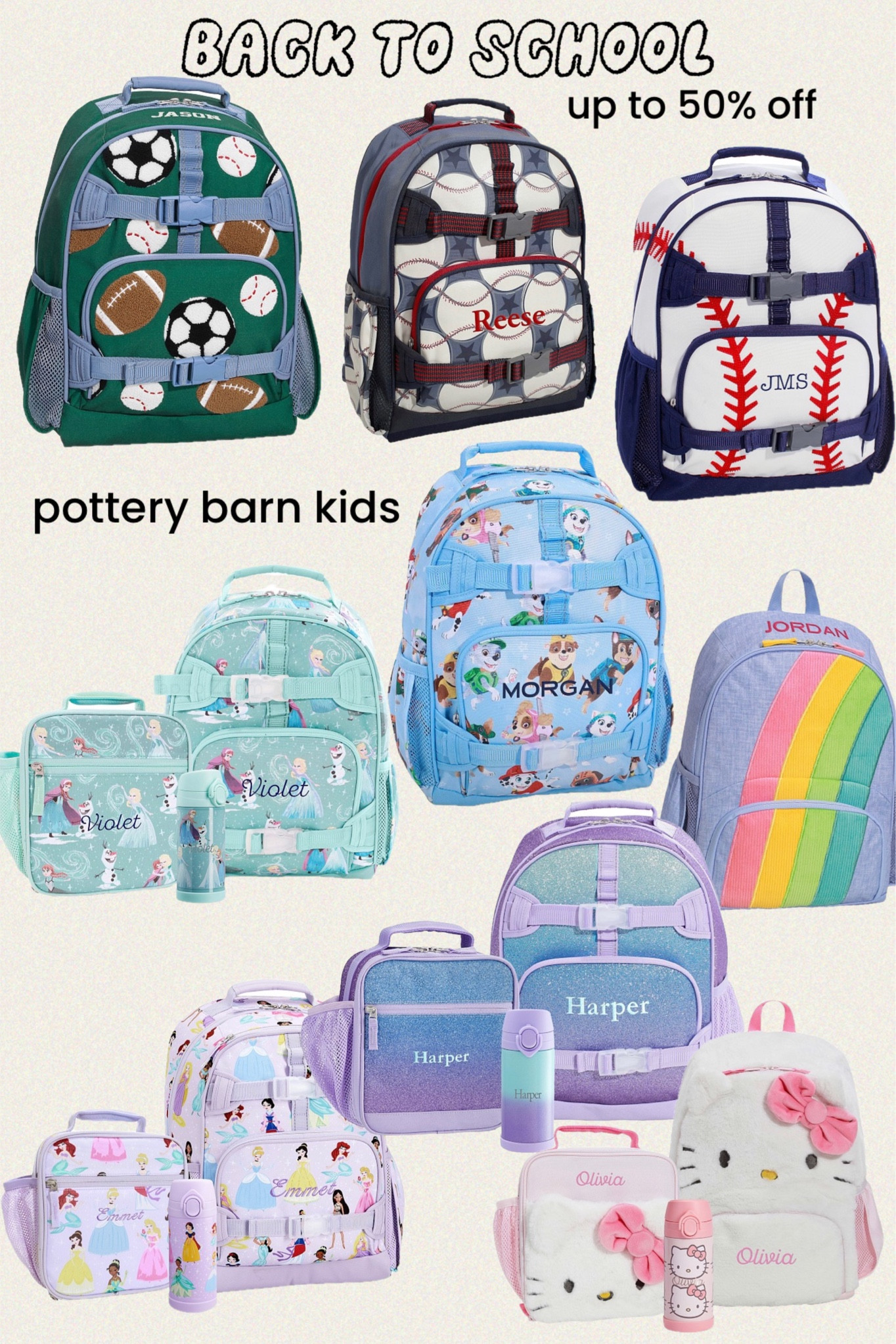 Pottery barn kids back to school backpacks and lunch boxes up to 50% off ! Mackenzie Rainbow Applique Backpacks | Mackenzie Play Ball Glow-in-the-Dark Backpacks | Mackenzie Lavender Aqua Ombre Glitter Backpack & Lunch Bundle, Set Of 3 | Mackenzie Lavender Disney Princess Backpack & Lunch Bundle, Set Of 3 | Mackenzie MLB Teams Glow-in-the-Dark

#potterybarnkids #backtoschool

#LTKBacktoSchool #LTKSaleAlert #LTKKids