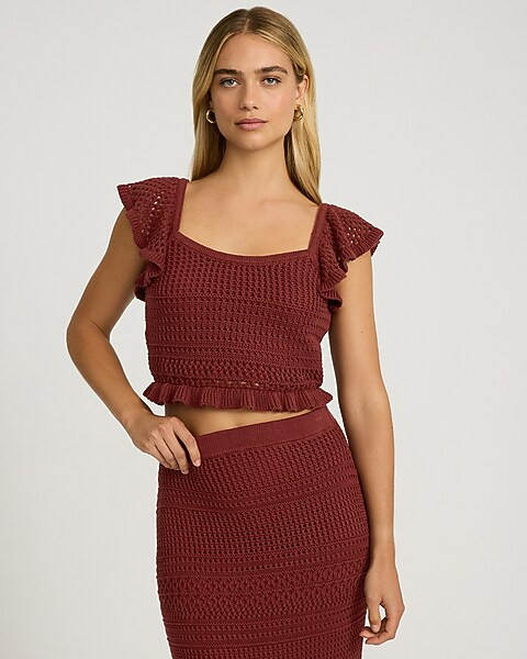 Crochet Flutter Sleeve Ruffle Sweater | Express