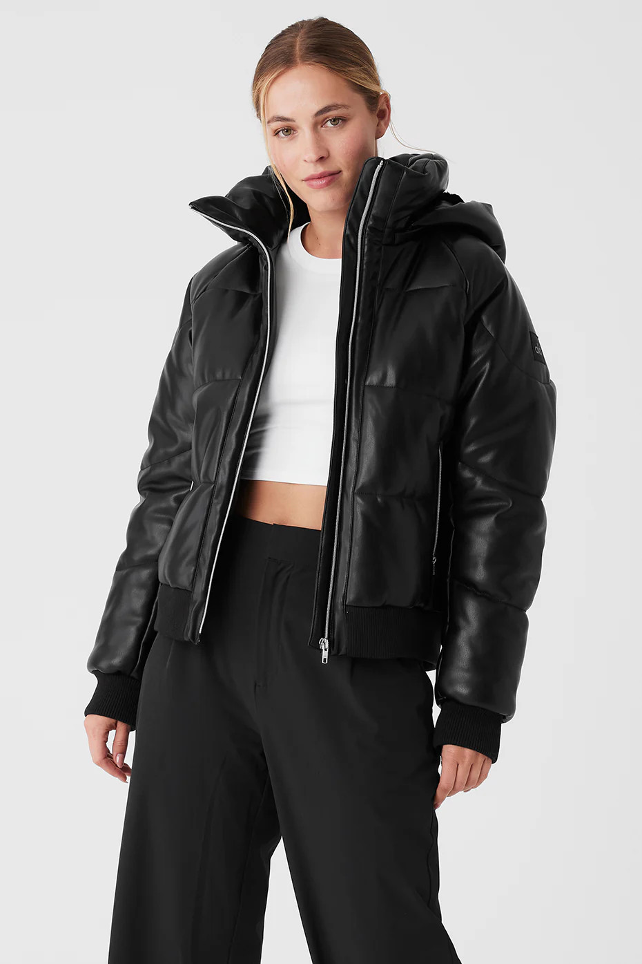 Alo YogaÂ® | Faux Leather Boss Puffer Jacket in Black, Size: XS | Alo Yoga (US)