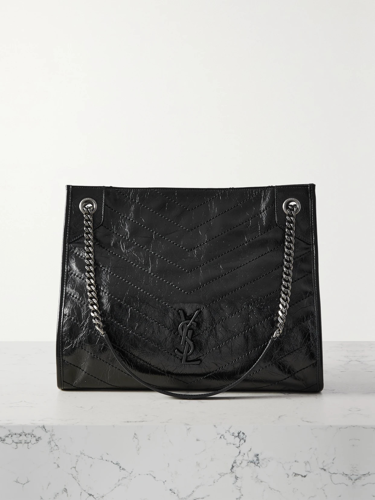 SAINT LAURENT - Niki Medium Quilted Crinkled-leather Tote - Black | NET-A-PORTER (US)