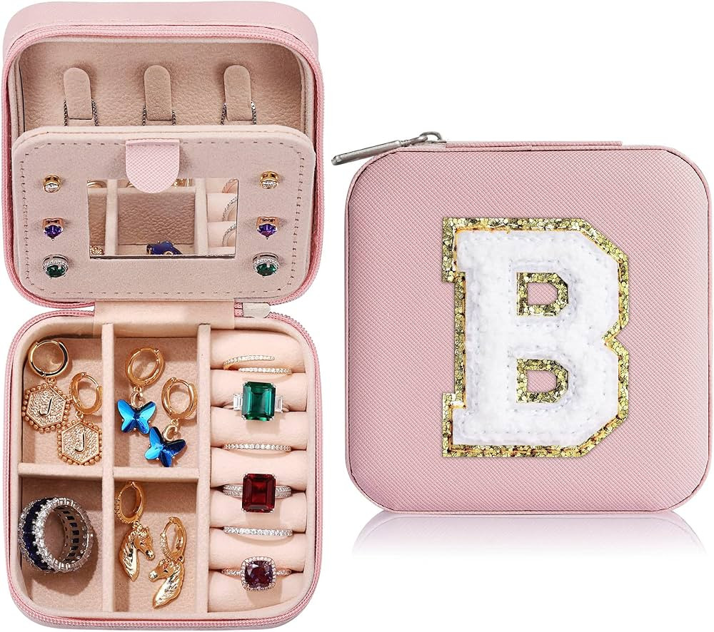 Yqljew Travel Jewelry Case for Girls, B Initial Jewelry Box | Small Jewelry Box | Teen Girl Gifts... | Amazon (US)
