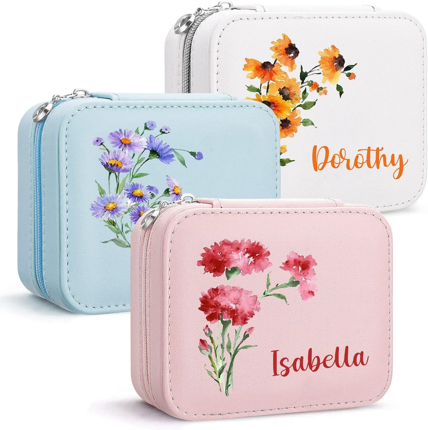 Bridesmaid Proposal Gifts Custom Leather Jewelry Box, Colorful Birth Flower Travel Jewelry Case R... | Amazon (US)