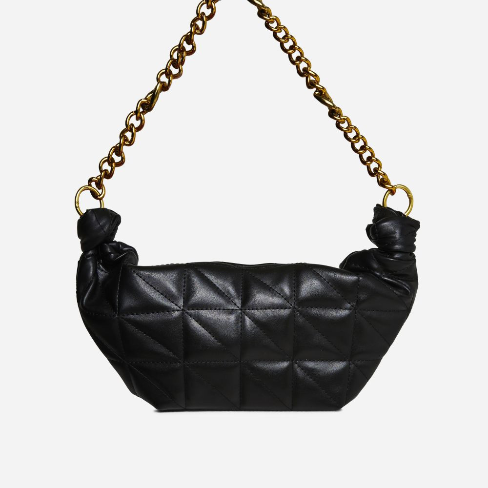Milla Chunky Chain Strap Half Mood Shaped Shoulder Bag In Black Faux Leather | EGO Shoes (US & Canada)