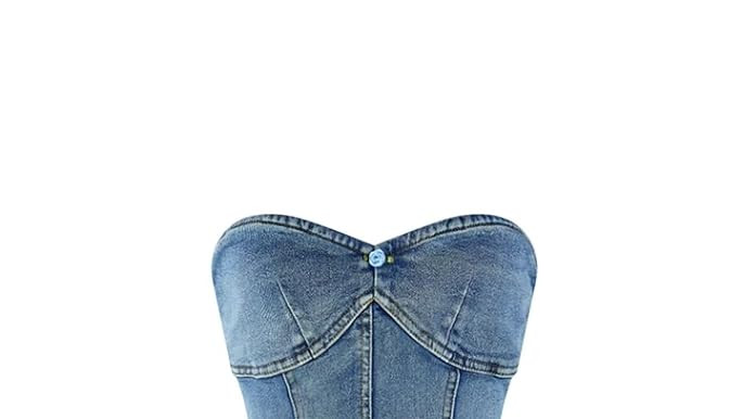 SHINFY Womens Summer Denim Dress Sexy Off Shoulder Strapless Bustier Corset Tube Pleated Mini Jea... | Amazon (US)