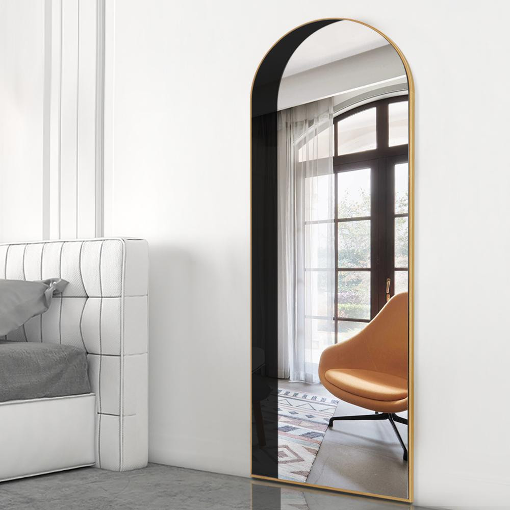 PexFix 65 in. x 22 in. Modern Archway Shape Framed Gold Standing Mirror Full Length Floor Mirror ... | The Home Depot