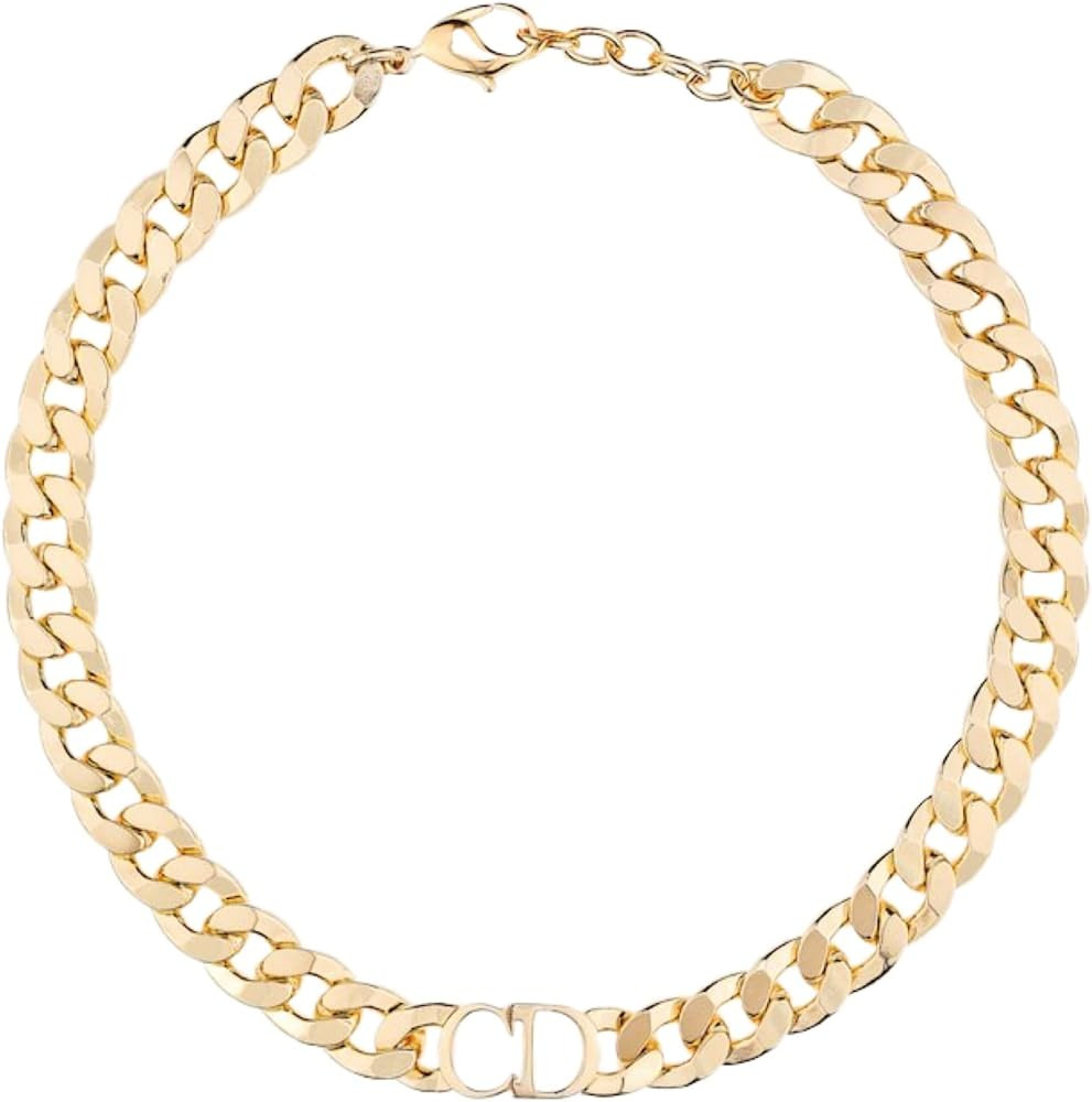 4THCOMMAND 18K Gold Plated Cuban Chain Choker CD Initial Stainless Steel Non-Fading Dainty Necklace | Amazon (US)