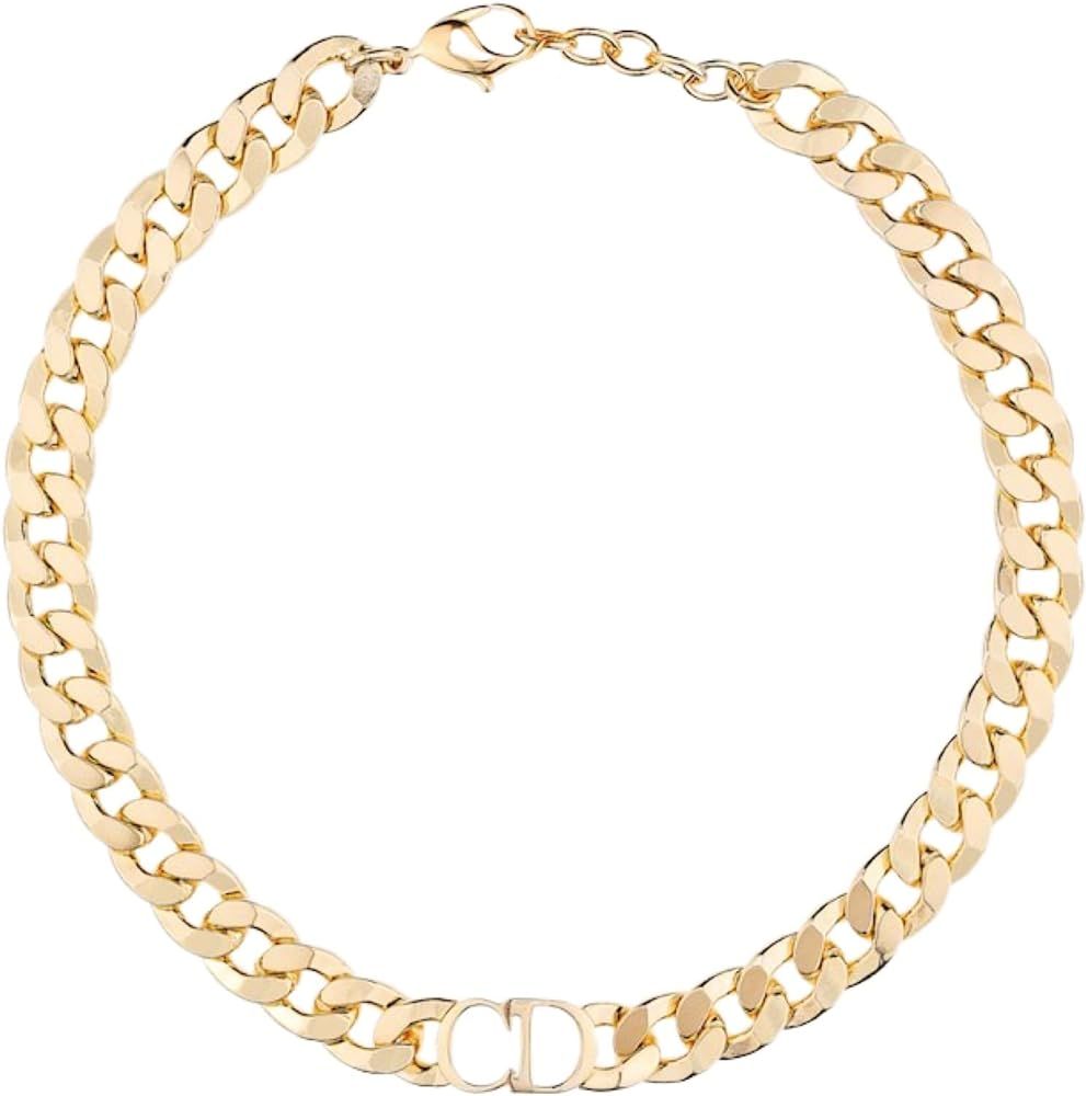 4THCOMMAND 18K Gold Plated Cuban Chain Choker CD Initial Stainless Steel Non-Fading Dainty Necklace | Amazon (US)