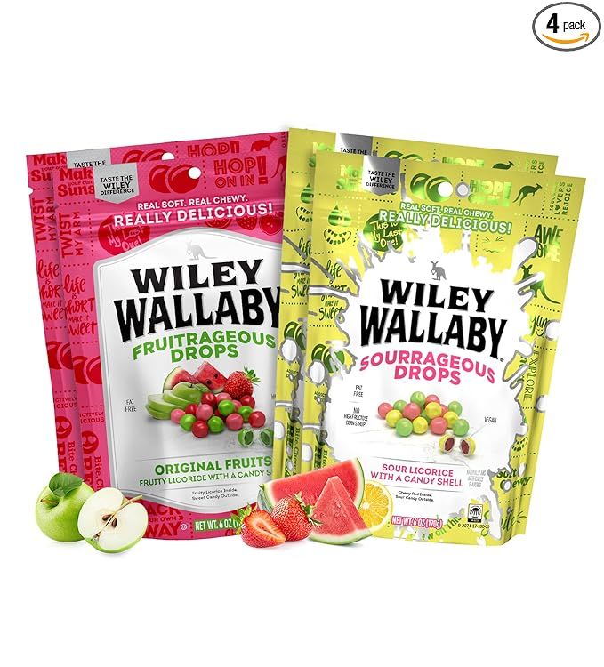 Wiley Wallaby Licorice Candy Drops | Sourrageous and Fruitrageous Drops | 6 Ounce | 4 Pack | Amazon (US)