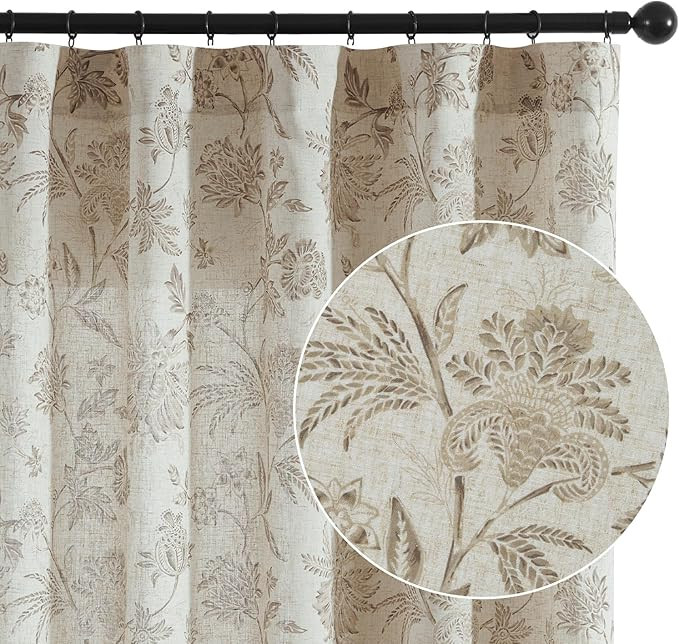 jinchan Linen Floral Curtains for Living Room with Printed Flower 63 Inches Long Light Filtering ... | Amazon (US)