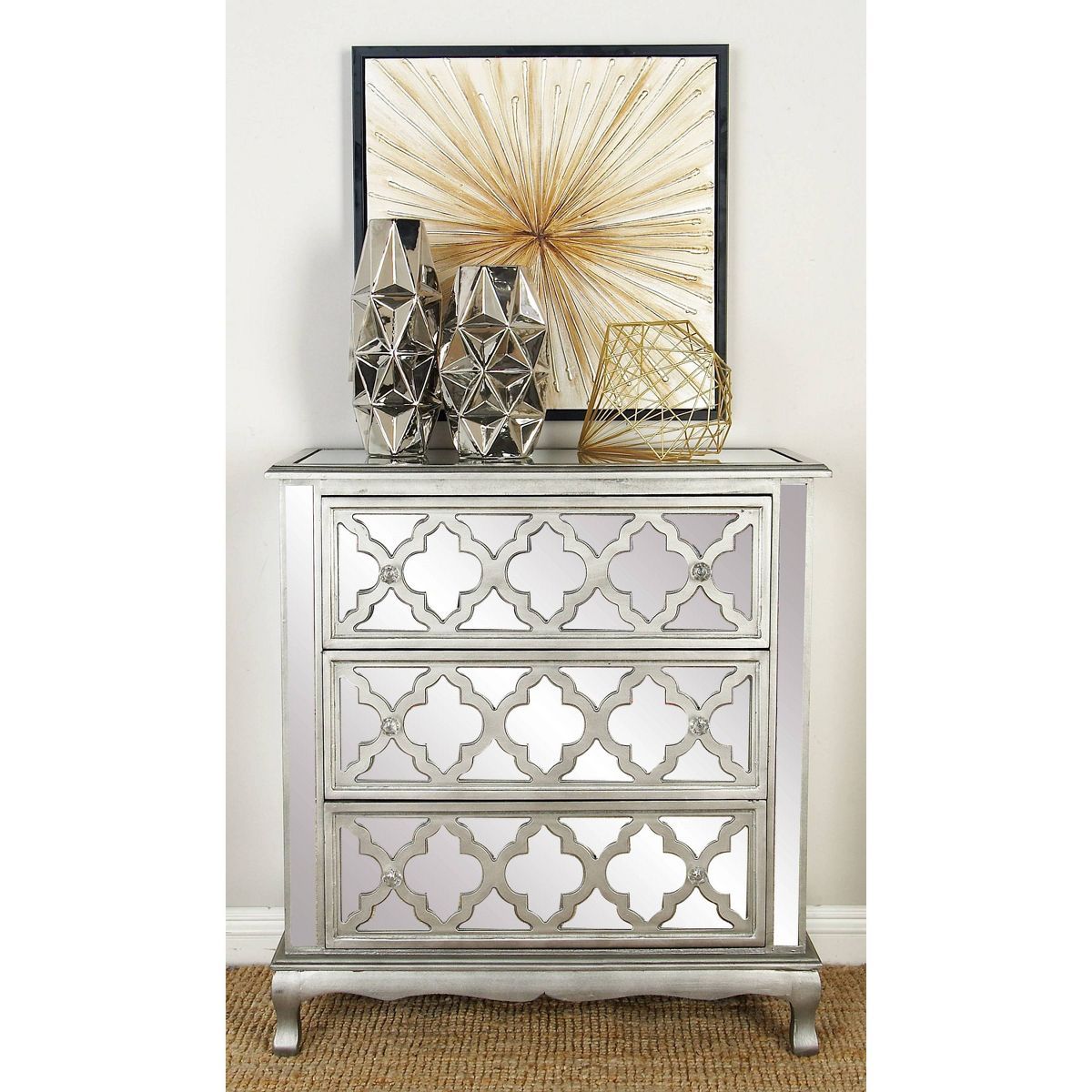 Glam Quatrefoil Mirror and Wood Storage Chest Gray - Olivia & May | Target