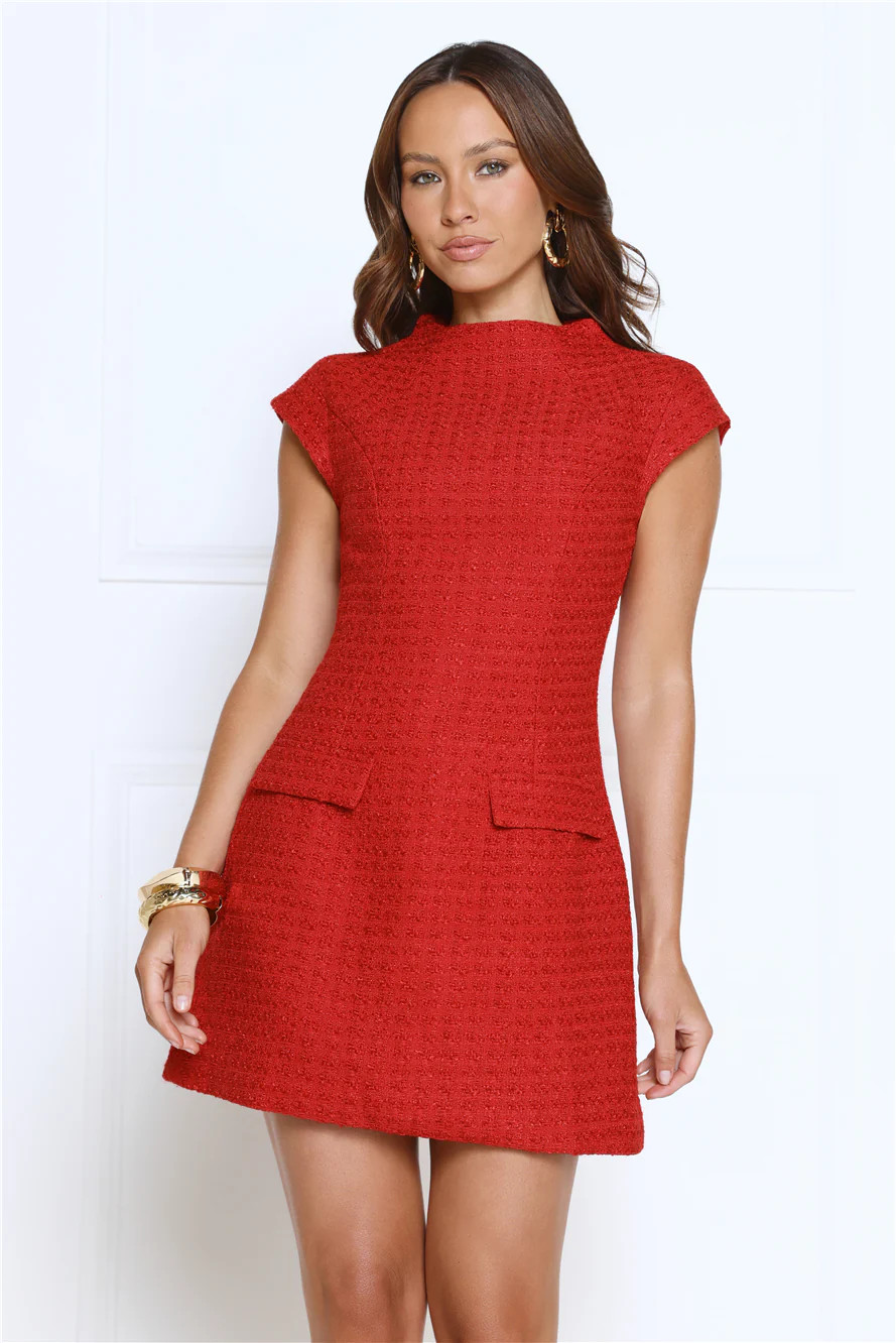 Good Outfit Day Tweed Mini Dress Red | Hello Molly (US)
