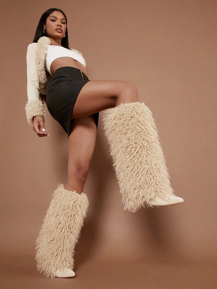 SHUZIA Women Fashion Daily Versatile Pointed Toe Skinny Heel Winter Warm Comfortable Mid-Calf Boo... | SHEIN