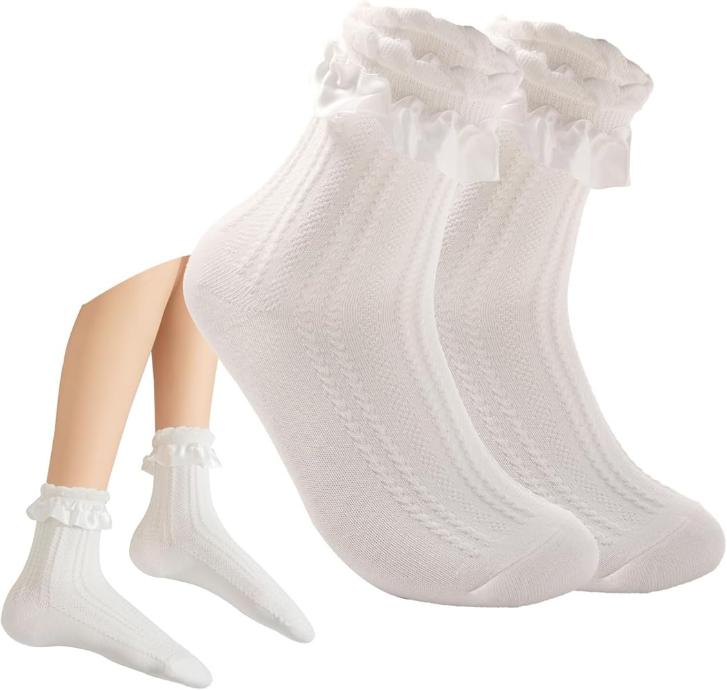 Ruffle Socks for mid-calf Lace Ruffle Frilly Women Girl Princess JK Socks Comfortable Cotton | Amazon (US)