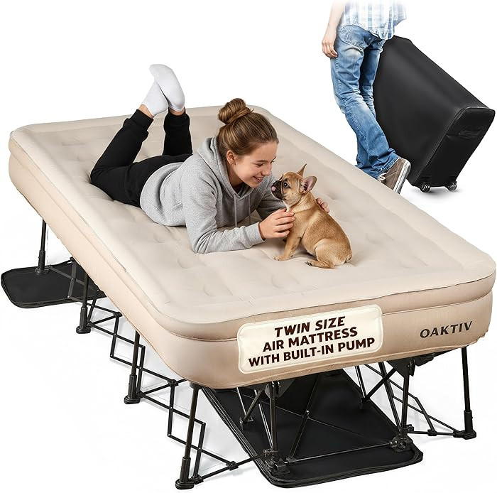 Oaktiv Colch\u00f3n de aire individual con marco, cama autoinflable/desinfable para adultos - Cam... | Amazon (US)