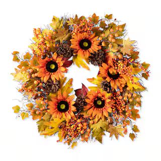 Glitzhome® 24" Fall Sunflower, Maple Leaf &  Berry Wreath | Michaels | Michaels Stores