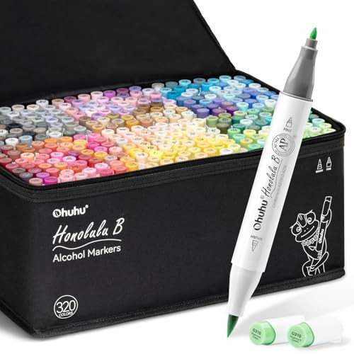 Ohuhu Refillable 320 Colors Alcohol Markers Brush Tip- Double Tipped Alcohol-based Art Sketch Marker Set for Artist Adults Coloring Illustration - Honolulu B of Ohuhu Markers -Brush & Fine Dual Tips | Amazon (US)