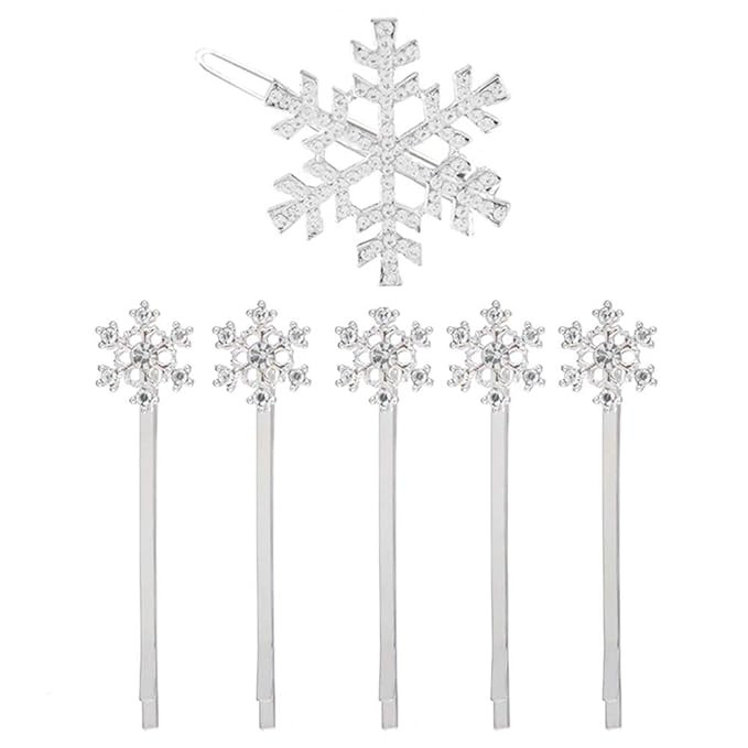 MJartoria Christmas Blue Rhinestone Snowflake Hair Clip Hairpin Elsa (White - snowflake) | Amazon (US)