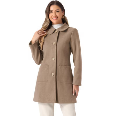 INSPIRE CHIC Women's Turn Down Collar Single Breasted Winter Outwear Overcoat Dark Beige X-Small | Target