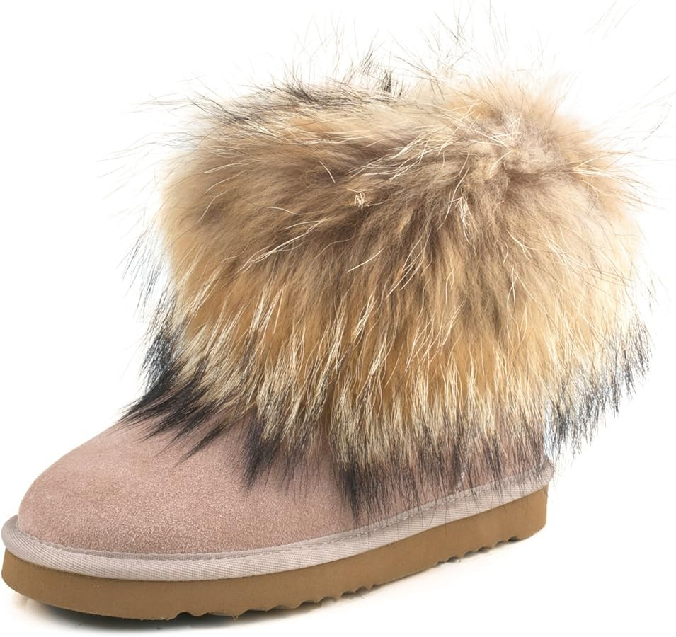 AUSLAND Genuine Suede Waterproof Boots for Women Furry Fur Winter Ankle Short Boots Warm Fluffy S... | Amazon (US)