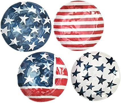 Americana Salad Accent Plates, Set of 4 Different Patriotic Designs, 9 inches by 9 inches | Amazon (US)