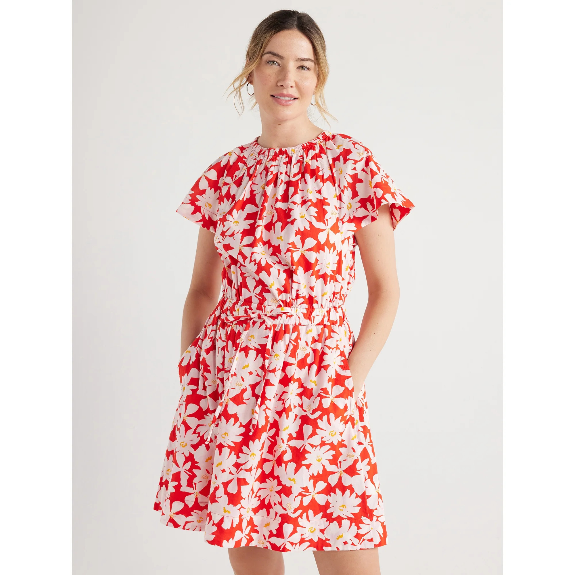 Free Assembly Women's Fit and Flare Denim Mini Dress with Flutter Sleeves, Sizes XS-XXL | Walmart (US)