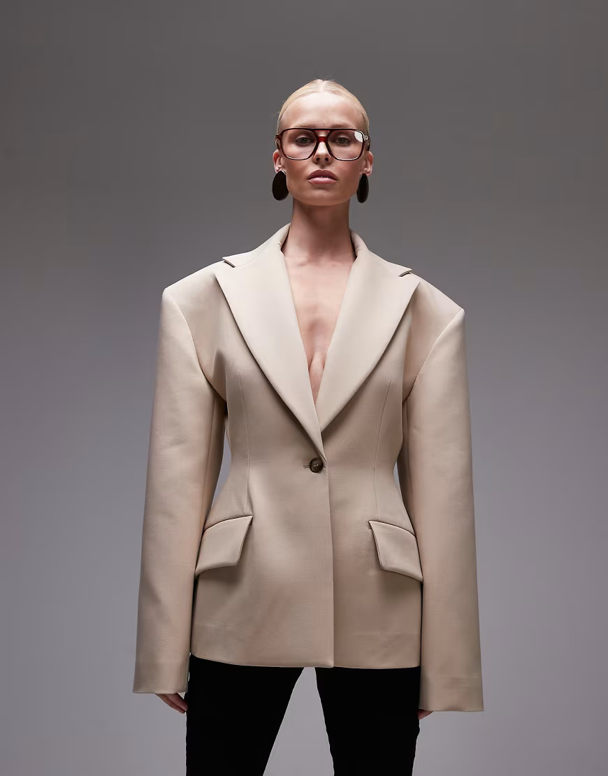 ASOS DESIGN sculpted cinch waist blazer in camel-Neutral | ASOS (Global)