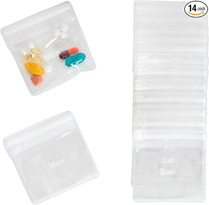 TeloTravel Reusable Pill Pouches for Medicine | (14 Count) 2.75" by 2.75" Labelled Monday-Sunday ... | Amazon (US)