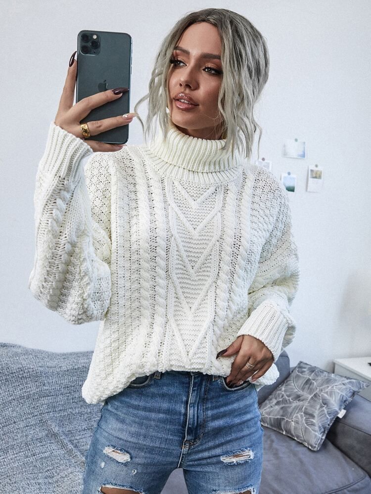 Turtleneck Drop Shoulder Sweater | SHEIN
