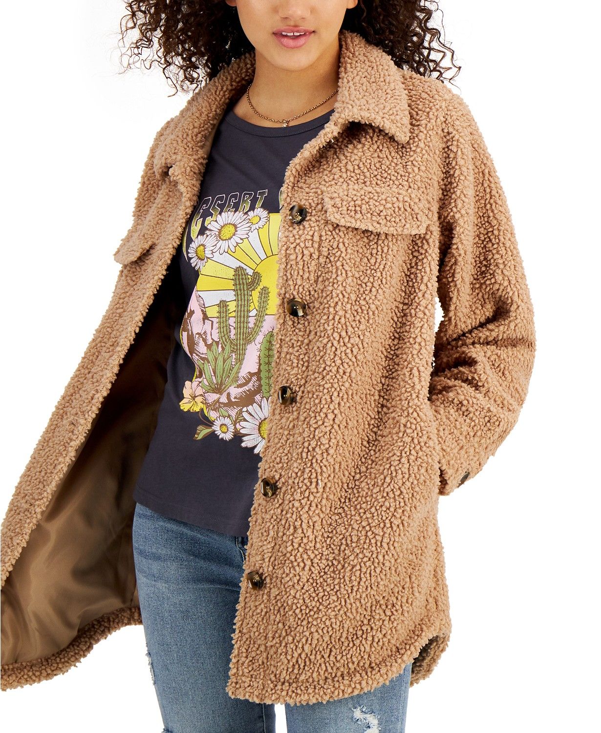 CoffeeShop Juniors' Fleece Shirt Jacket & Reviews - Coats & Jackets - Women - Macy's | Macys (US)