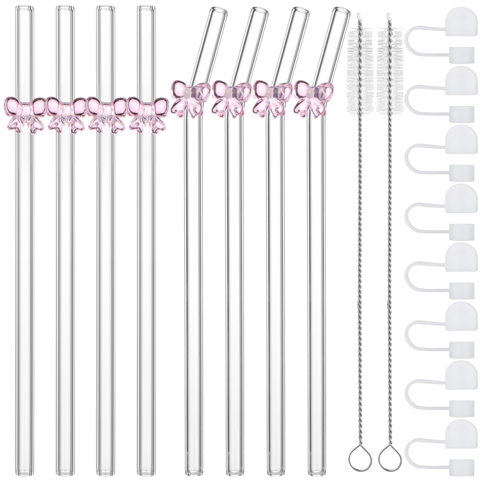 Honeydak 8 Pack Reusable Bow Glass Straws with Charms Coquette Cute Bow Straws with 8pcs Cover 2p... | Amazon (US)