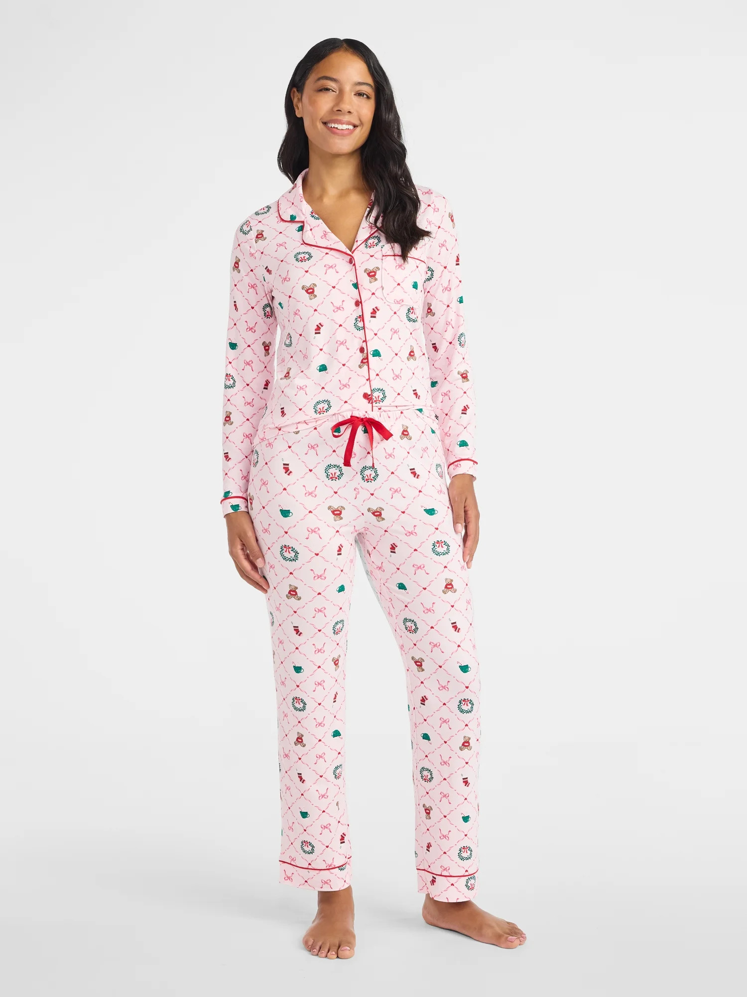 Derek Heart Women's Holiday Notch Collar Top and Pants Pajama Set, 2-Piece, Sizes S-XL | Walmart (US)