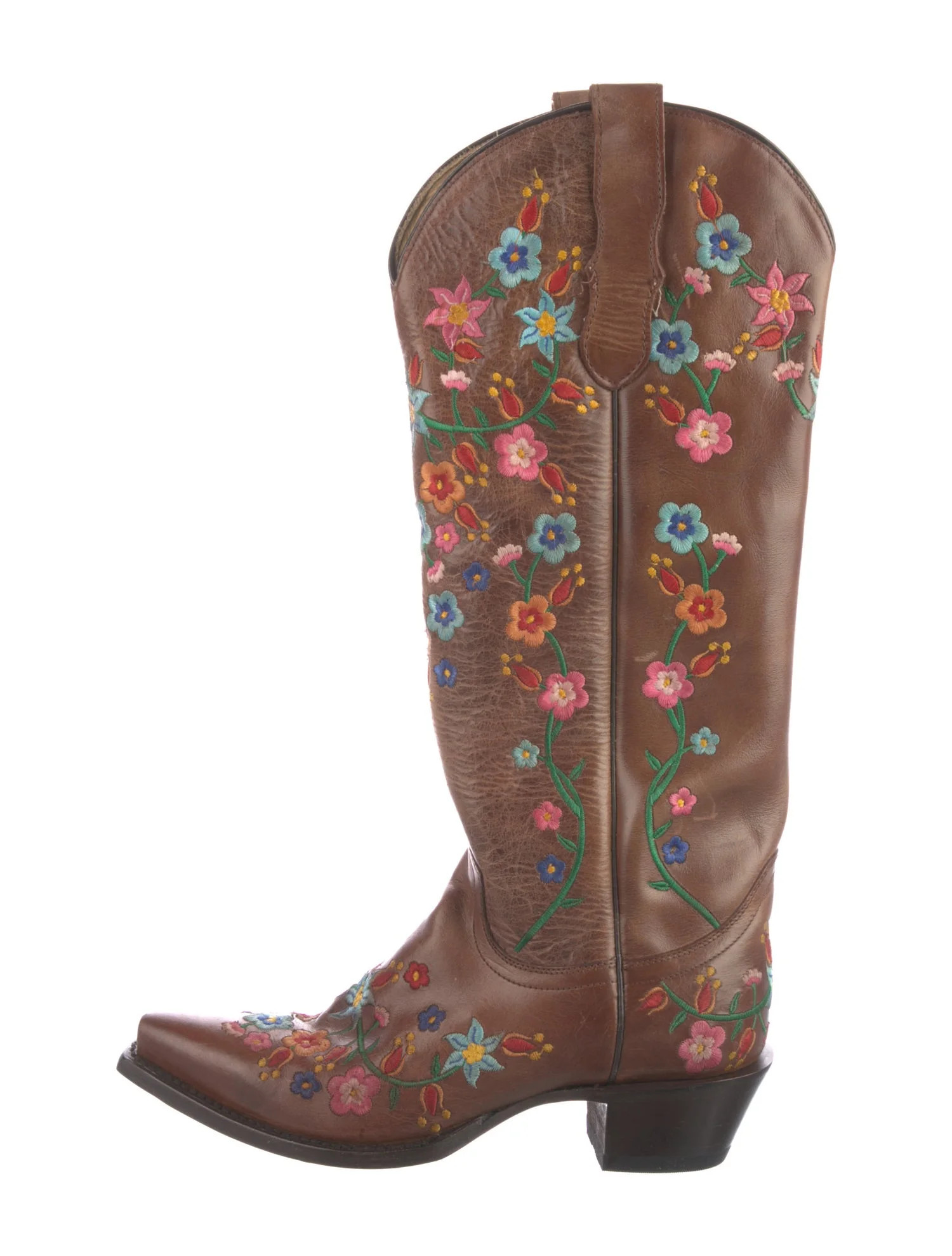 Stetson Leather Floral Print Western Boots - Brown Boots, Shoes - WSTSN22360 | The RealReal | The RealReal