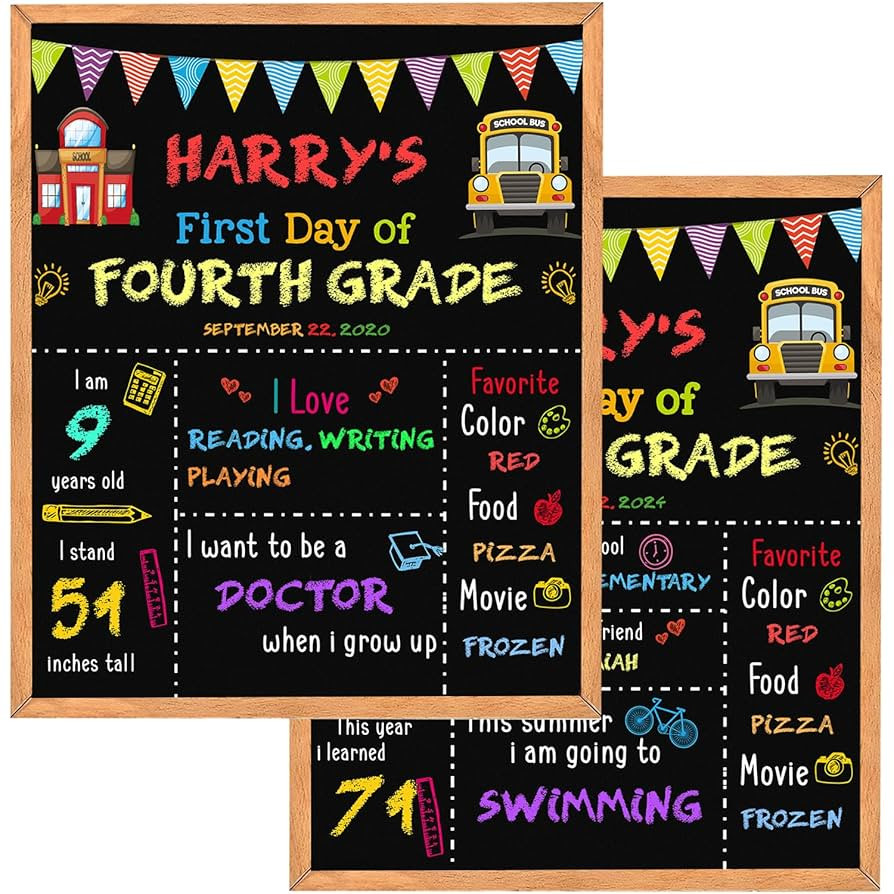 First Day of School Sign - 14" X 11" Double-Sided Board With Frame for Kids - Chalkboard for Firs... | Amazon (US)