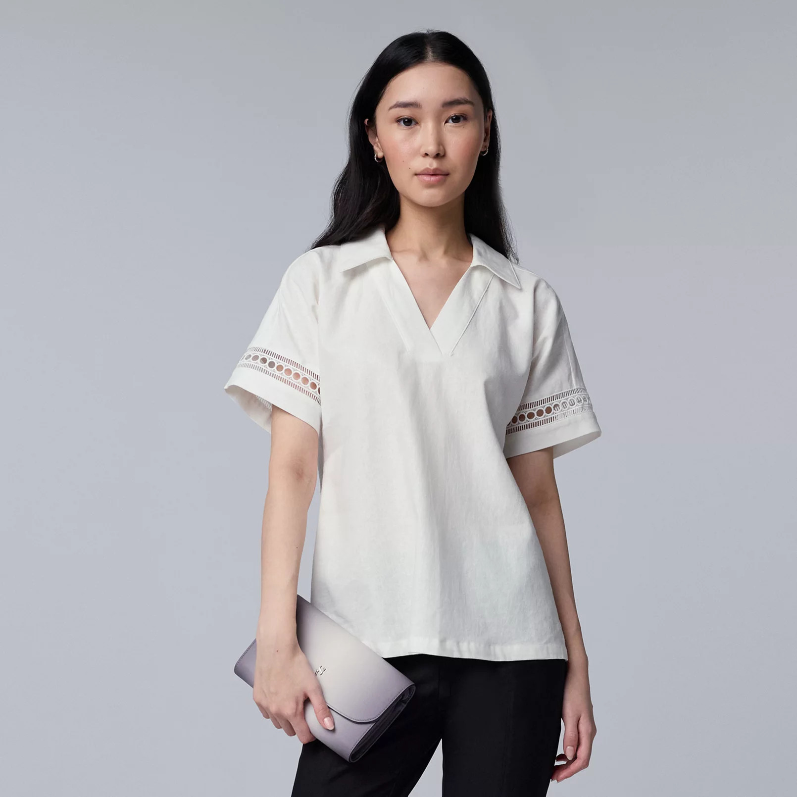 Women's Simply Vera Vera Wang Openwork Trim Shirt | Kohl's