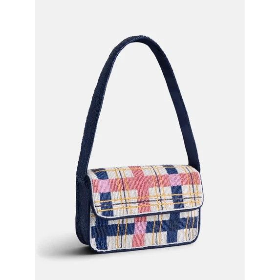 Free Assembly Women's Beaded Plaid Shoulder Bag, Multi | Walmart (US)