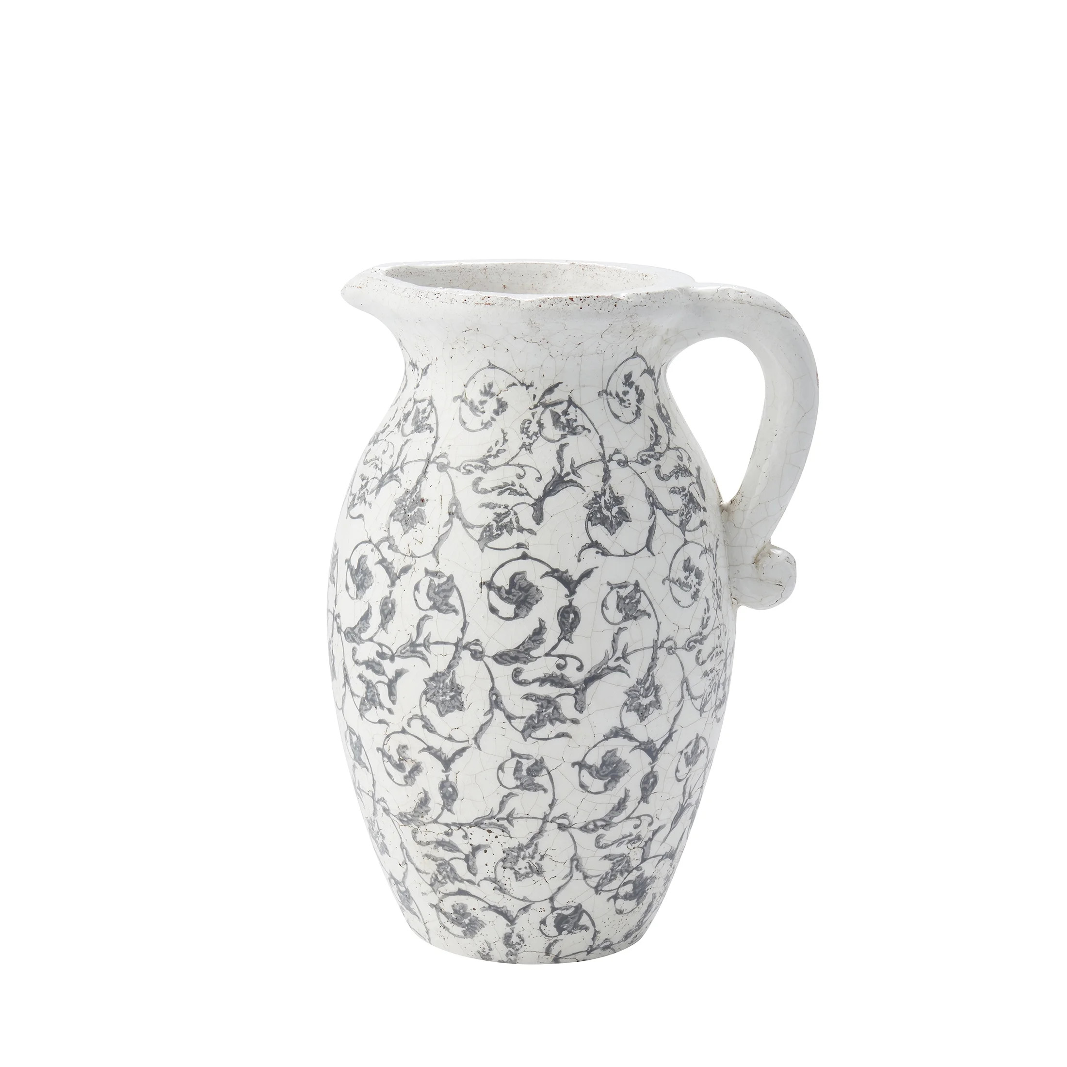 My Texas House 9" Ivory Scroll Pattern Ceramic Pitcher Vase | Walmart (US)