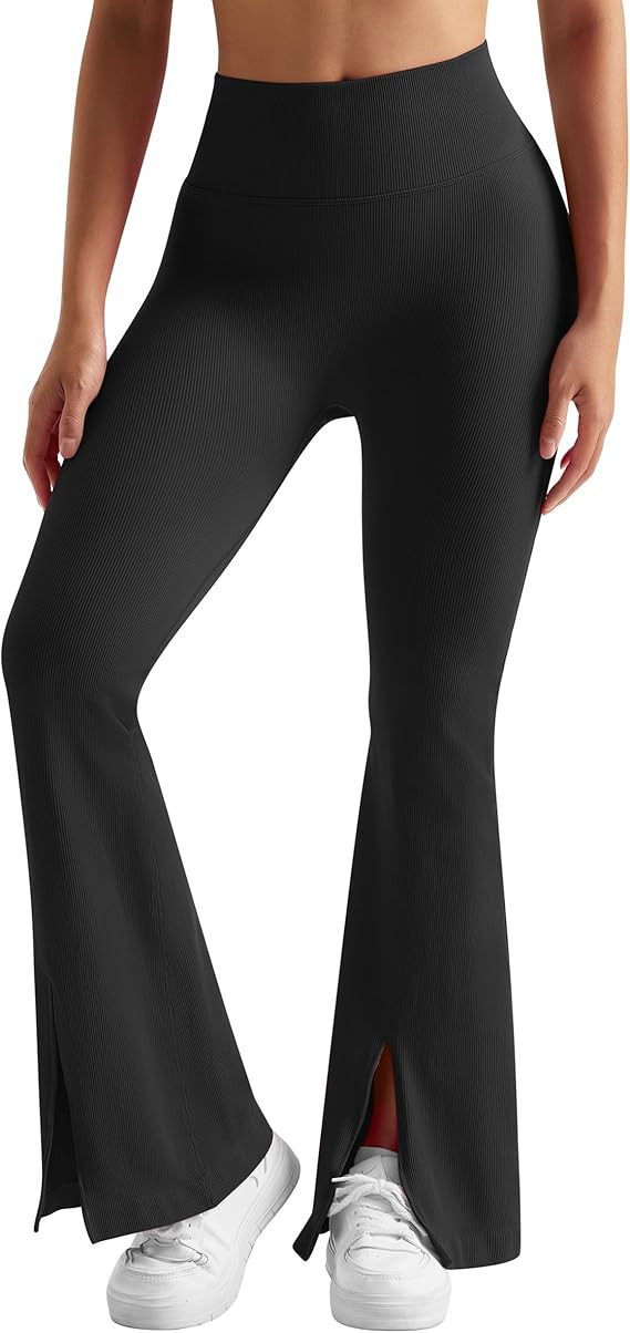 MOOSLOVER Women Seamed Detail Flare Leggings Elastic High Waisted Bell Bottom Bootcut Yoga Casual... | Amazon (US)