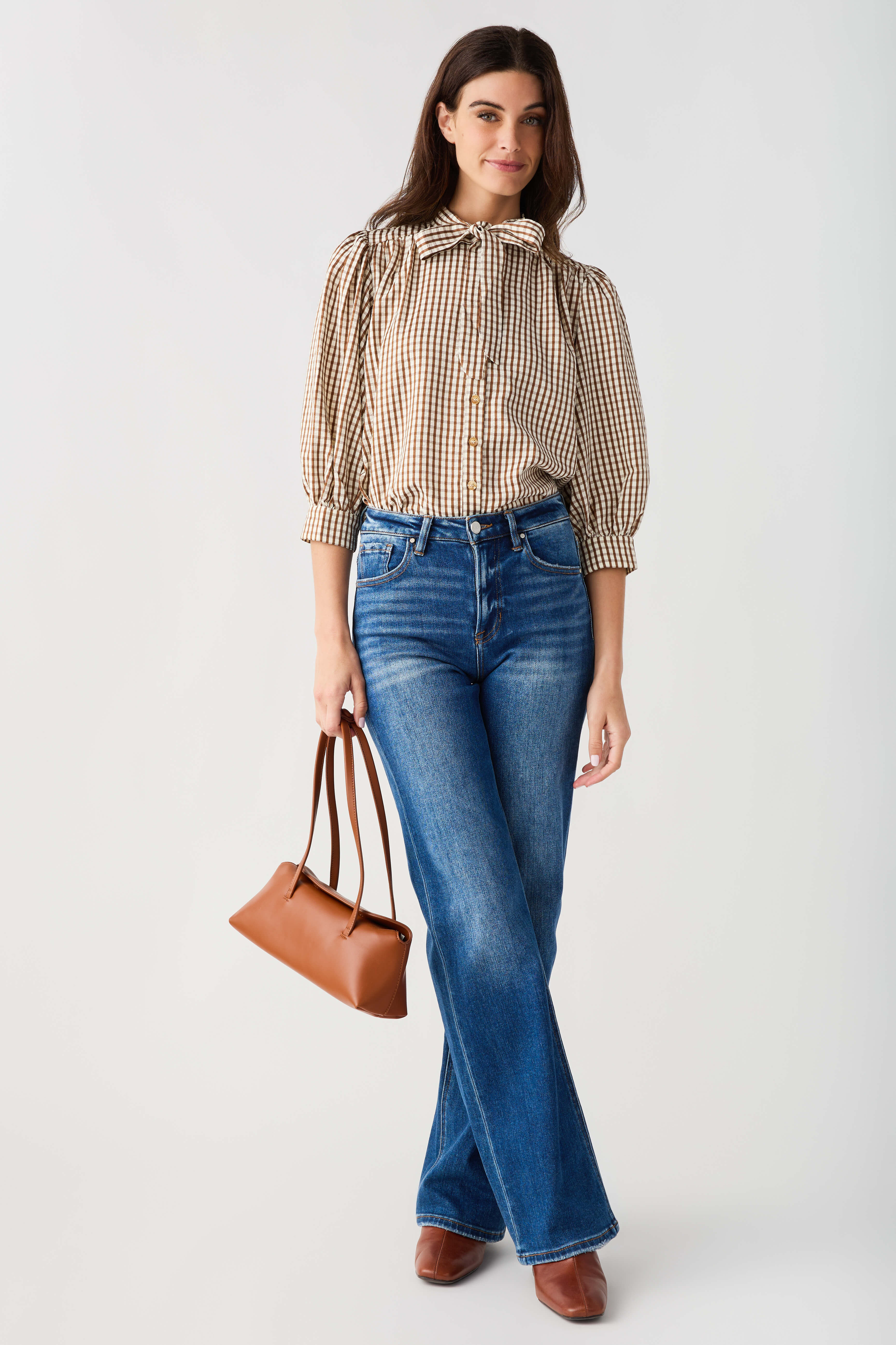 THML Gingham Tie Neck Blouse | Social Threads