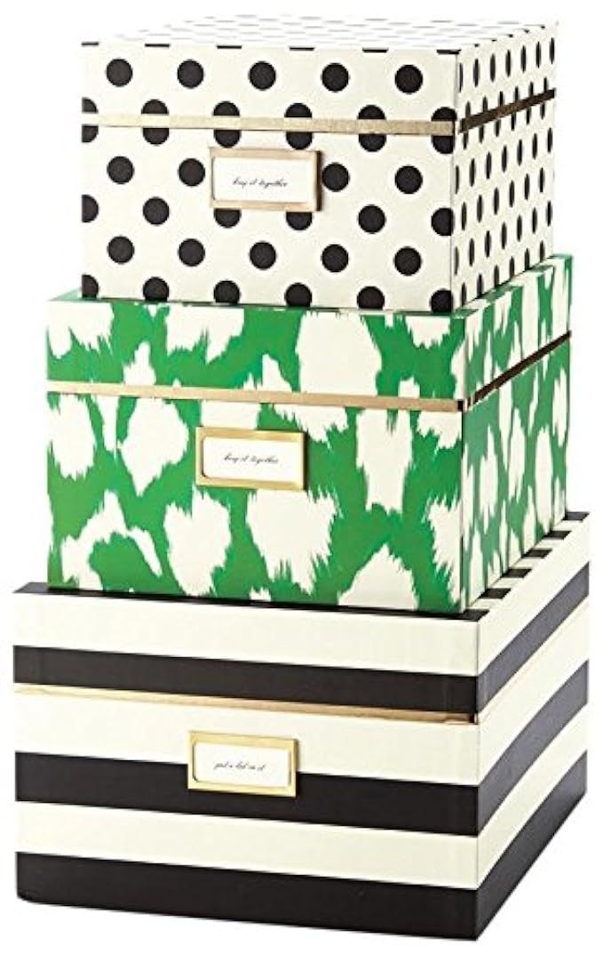 kate spade new york Nesting Boxes (Set of 3), Black Stripe/Painterly Cheetah (Ikat) Green | Amazon (US)