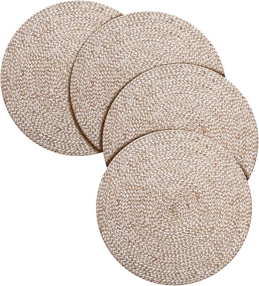 Hausattire Jute Braided Placemats 14 Inches Round Set of 4 Reversible Handwoven Boho Vintage Plac... | Amazon (US)