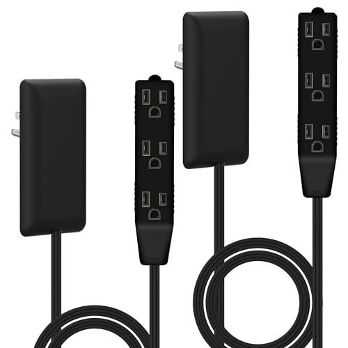 LIDER Flat-Face Outlet Extender with 3 Receptacles, Ultra-Thin Wall Plate Plug with Cord Extender and 3-Outlet Power Strip, 3ft Cord, LWE3-315-BK2P, ETL-Listed, Black, 2 Pack | Amazon (US)