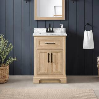 Home Decorators Collection Doveton 24 in. W x 19 in. D x 34 in. H Single Sink Bath Vanity in Weat... | The Home Depot