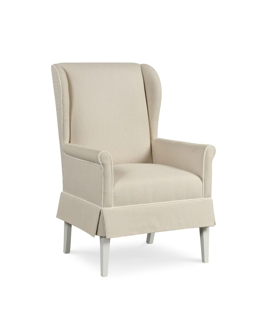 Marvin Arm Chair with Kick Pleat          - Denim Nautical Stripe / Alabaster | Brooke and Lou