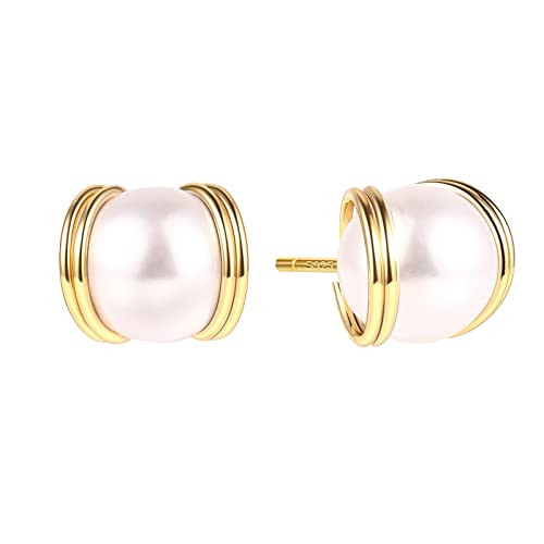 925 Sterling Silver Post Stud Earrings, Trendy Pearl Stud Earrings Lucky Clover Studs Earrings for Women | Amazon (US)