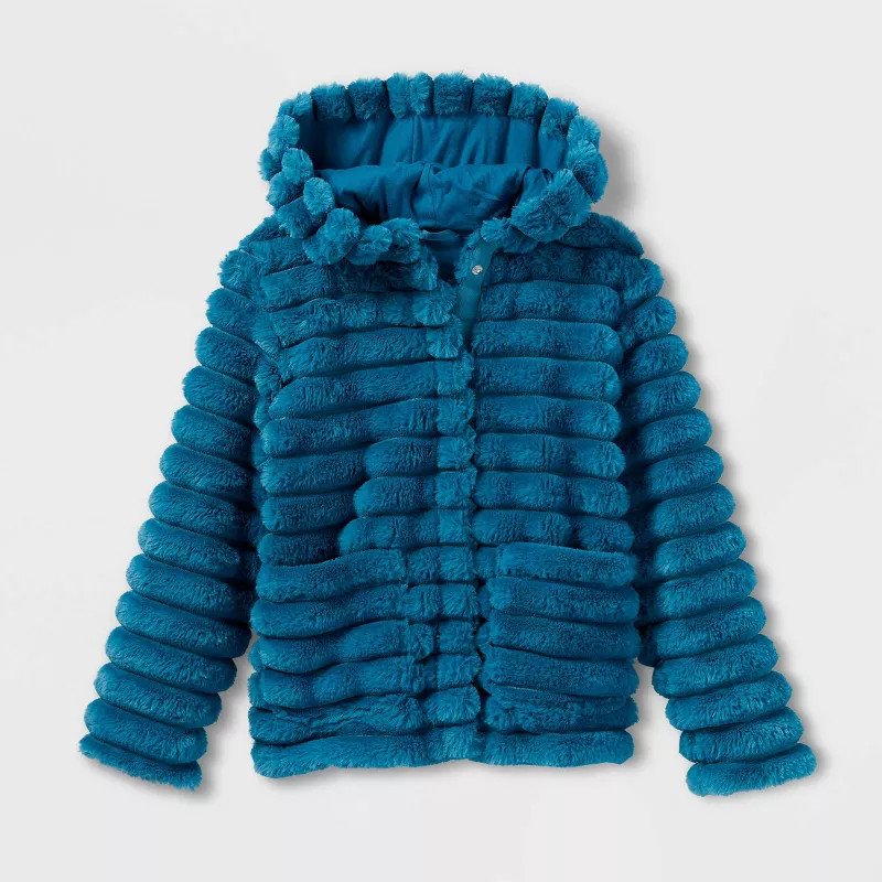 Girls' Solid Faux Fur Jacket - Cat & Jack™ Turquoise Green | Target