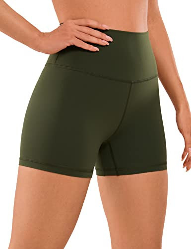 CRZ YOGA Women's Naked Feeling Biker Shorts - 4 Inches High Waist Yoga Workout Running Gym Spandex Olive Green X-Small | Amazon (US)