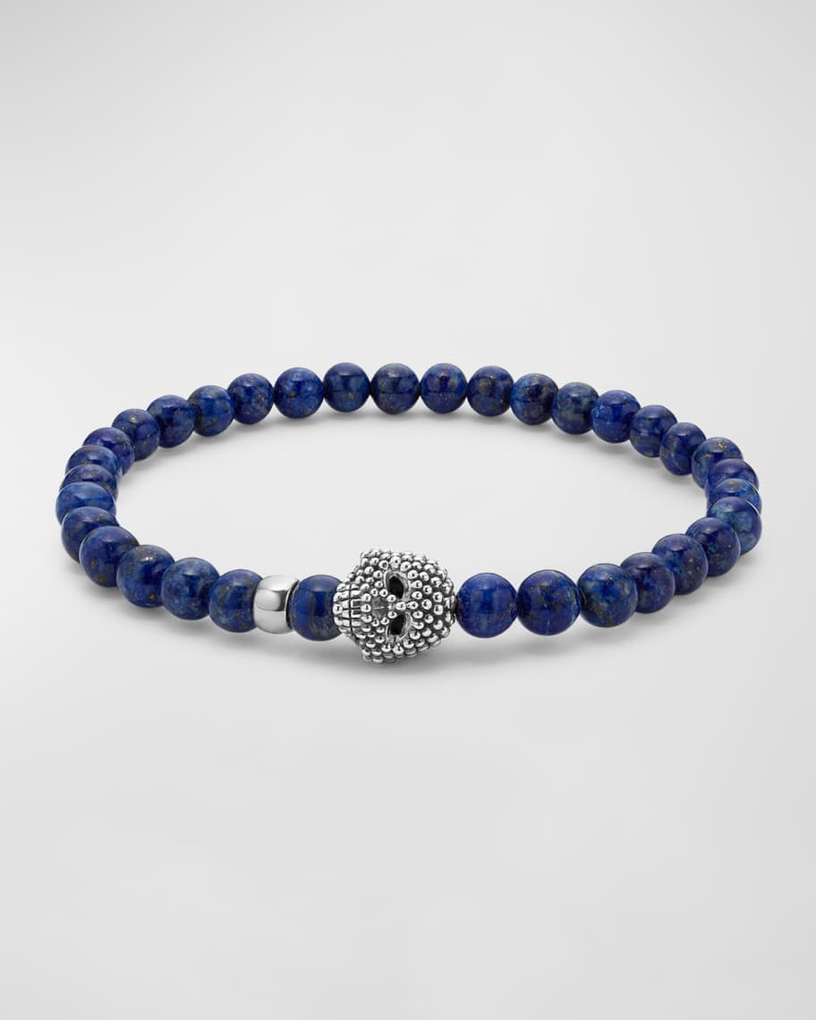 LAGOS Men's Sterling Silver Anthem Lapis Skull Beaded Bracelet, 6mm | Neiman Marcus