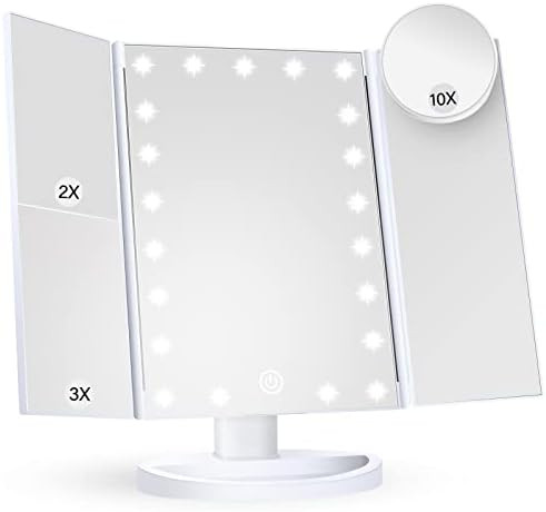HUONUL Makeup Mirror Vanity Mirror with Lights, 2X, 3X, 10X Magnification, Touch Control, Trifold... | Amazon (US)